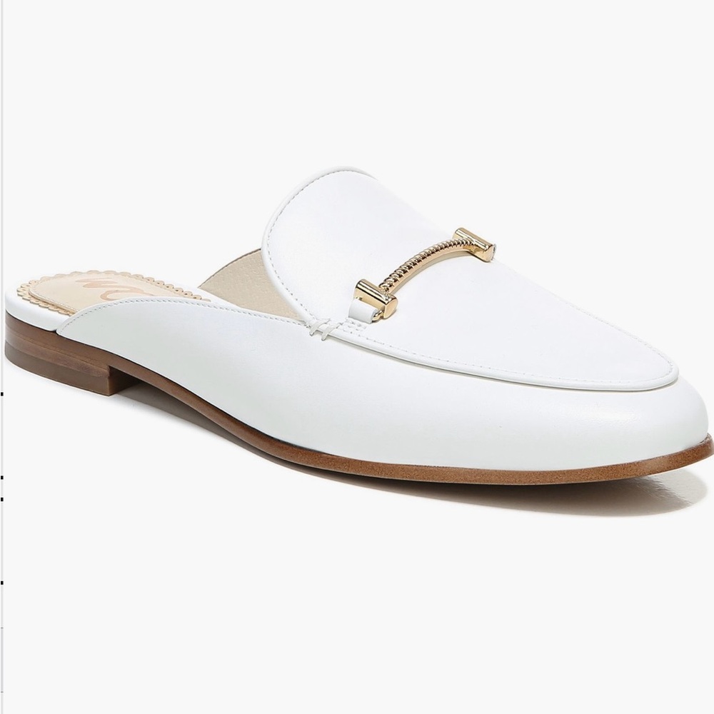 Sam Edelman White Leather Mules with Gold Accent